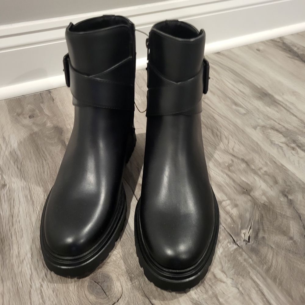 Black Ankle Boots with Gold Buckle - Picture 3 of 5